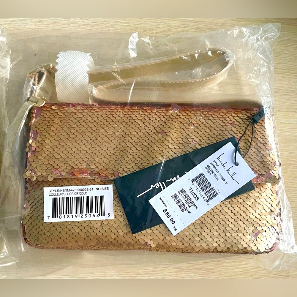 NWT New Nicole Miller Gold Metallic Sequin Crossbody Bag/Purse Sparkly Holiday